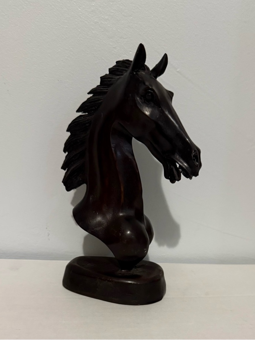 Handcrafted Dark Brown Horse Head Sculpture - Home Art Accent